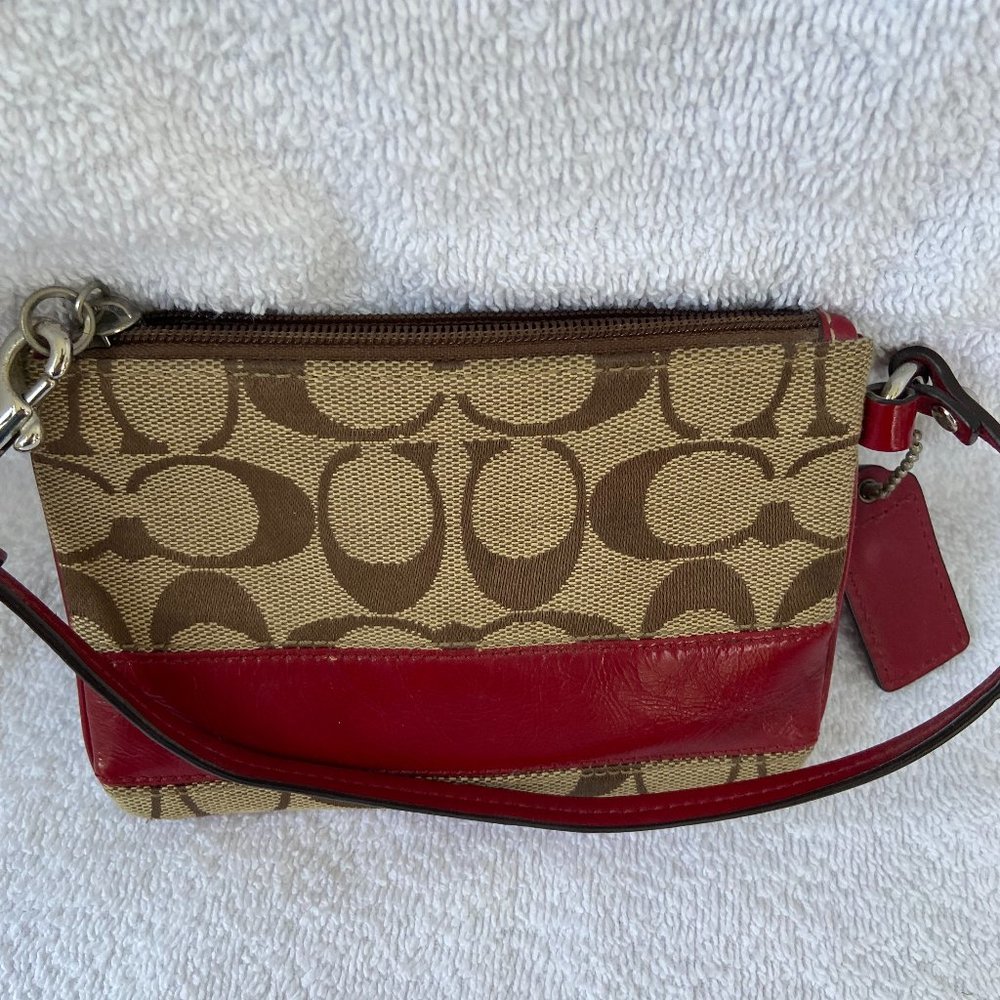 Coach Brown and maroon plaid wristlet